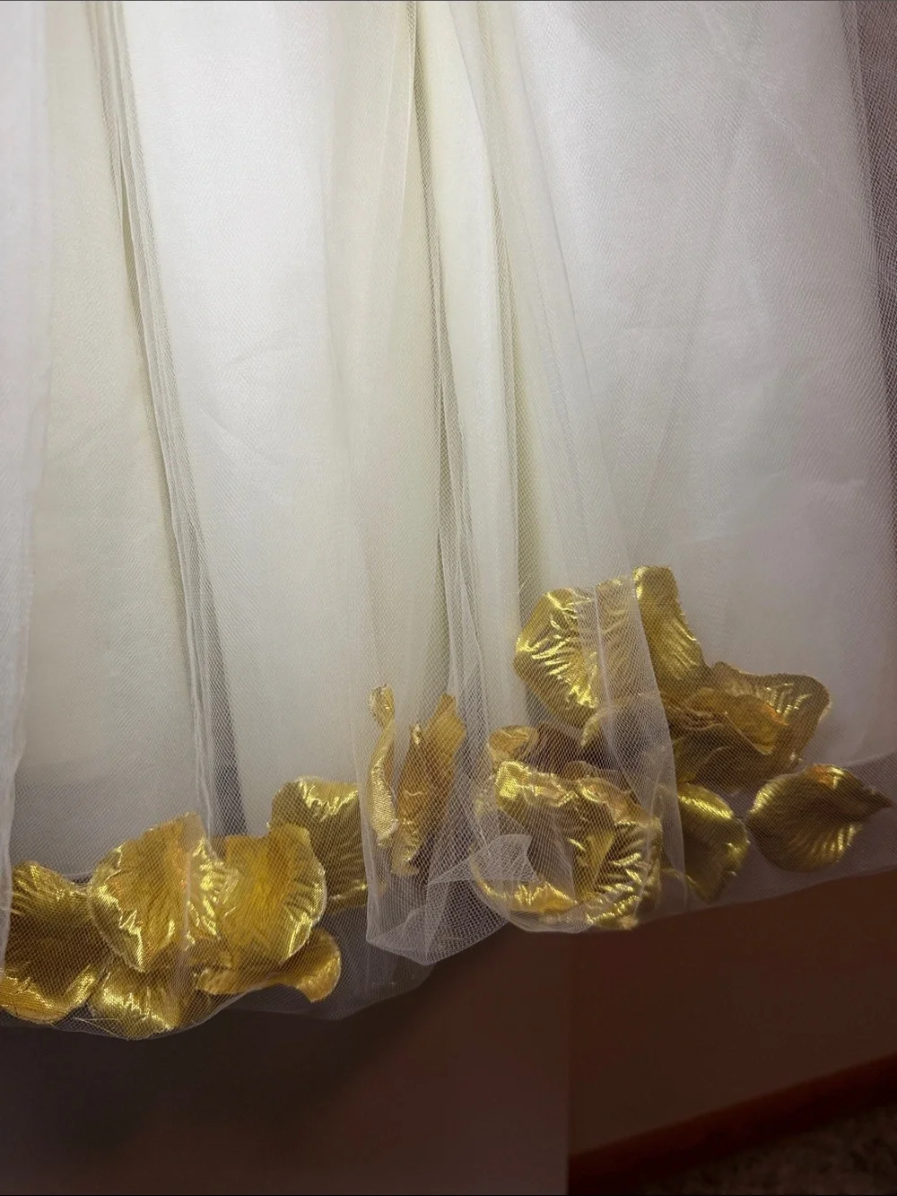 Ivory and Gold Flower-Trim Girls' Dress
